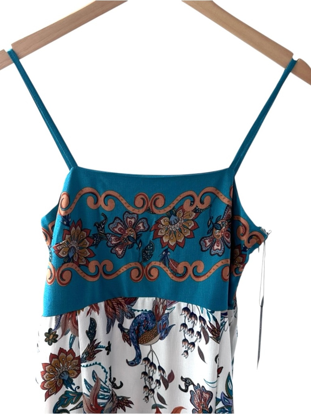 Rachel Zoe Maxi Dress Floral Botanical Peacocks Size 8 Boho Summer Vacation NWT - Picture 2 of 16